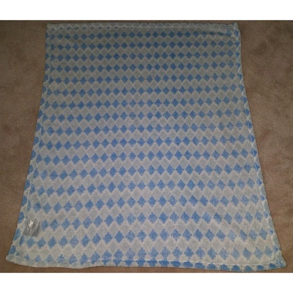RN 119741 Blue Gray White Fleece Baby Blanket Lovey Security Boy Geometric
